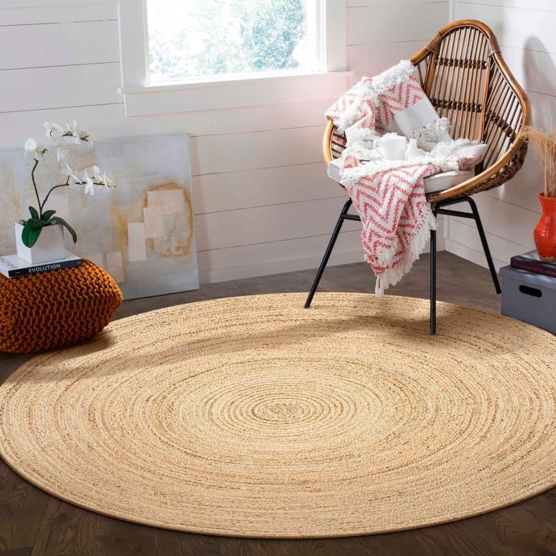 Round Jute Area Rug Braided Natural Tan Boho Farmhouse