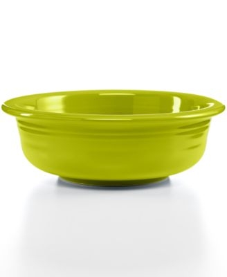 Round Serving Bowl Glossy Orange Stoneware Concentric Rings Ribbed