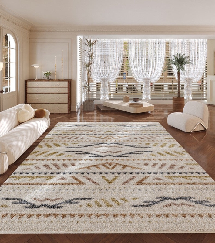 Runner Rug Abstract Geometric Pattern Terracotta Boho Low Pile