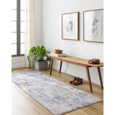 Runner Rug Abstract Watercolor Pattern Navy Blue Slate Gray Matte