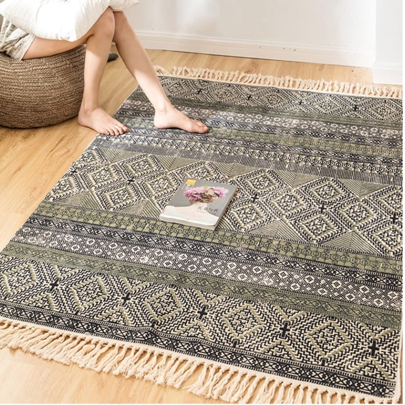 Runner Rug Black Geometric Diamonds Tasseled Fringe Bohemian Kitchen Layout