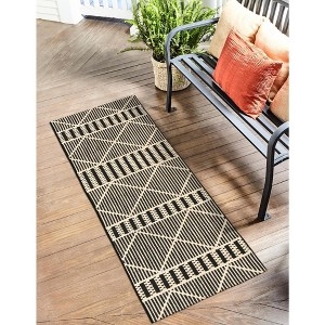Runner Rug Black Natural Trellis Woven Black Geometric Trellis Outdoor