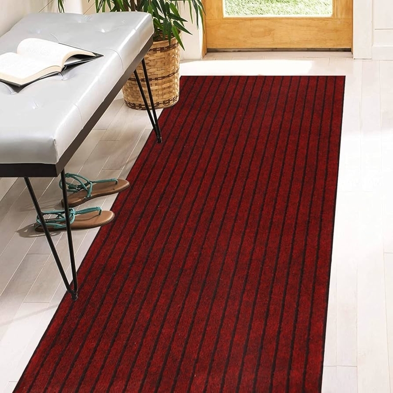 Runner Rug Bold Horizontal Stripes Red Gray Utility Industrial Hallway