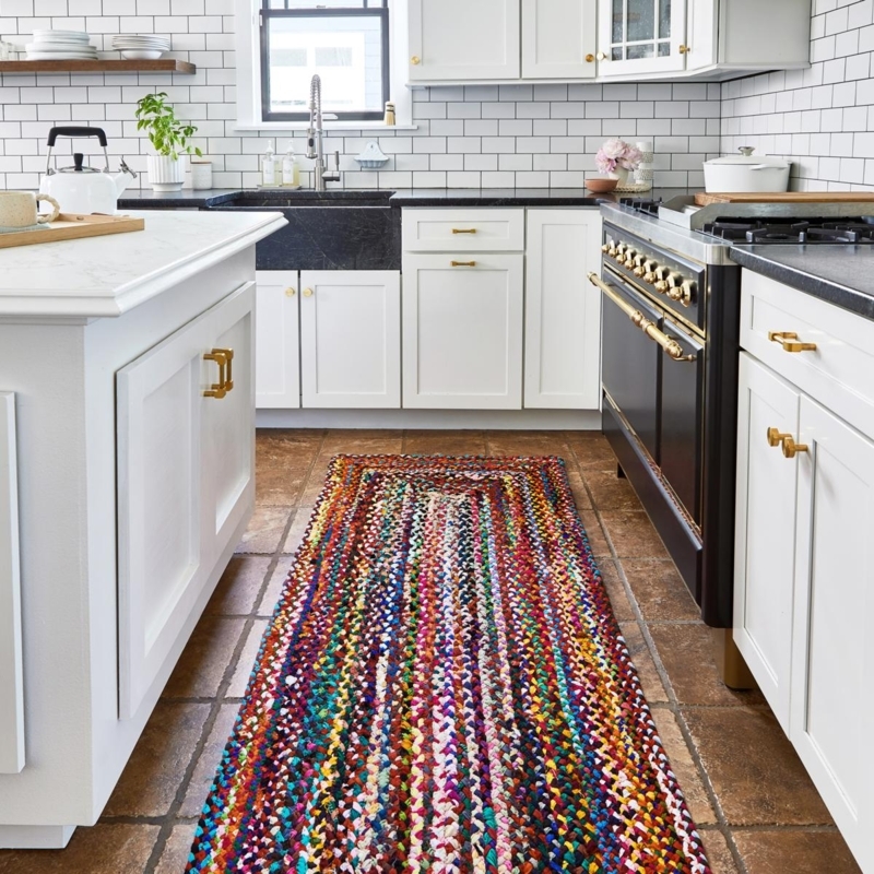 Runner Rug Braided Vibrant Palette Navy Pink Bohemian