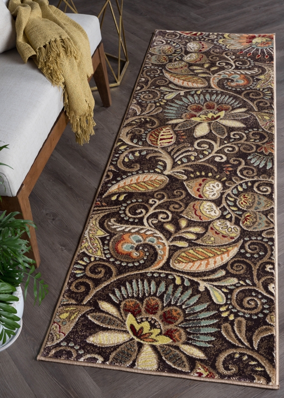 Runner Rug Brown Beige Palette Paisley Transitional Entryway Decor