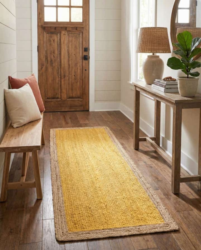Runner Rug Chunky Braided Texture Mustard Yellow Jute Natural Fiber