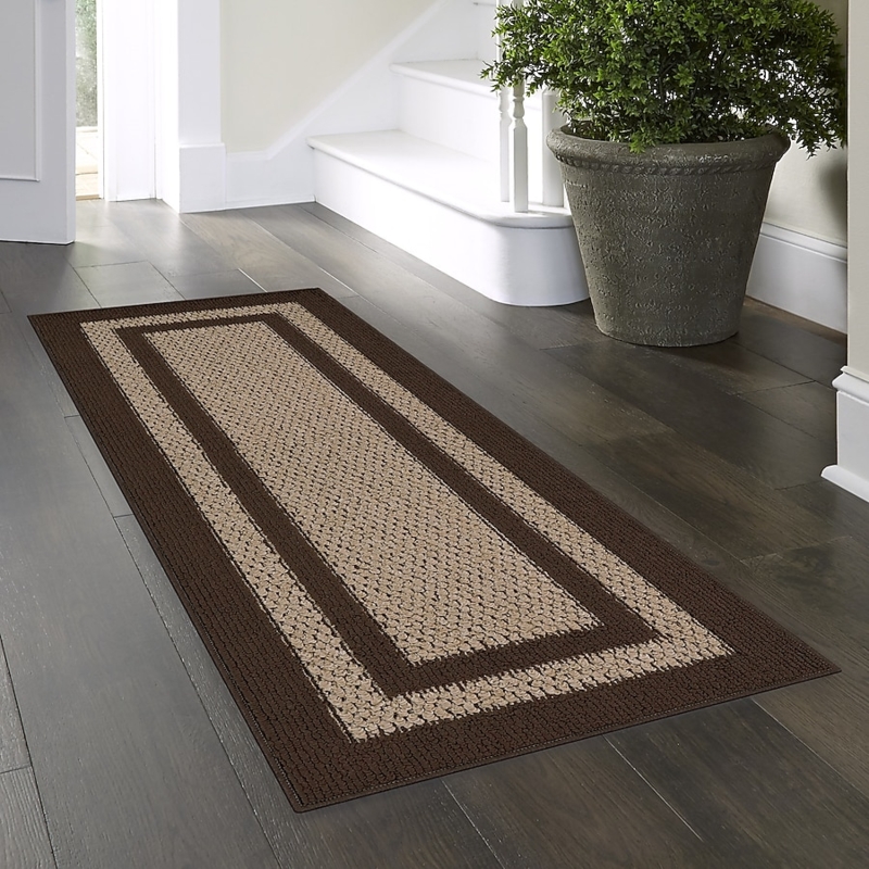 Runner Rug Contrast Border Woven Neutral Hallway Mat