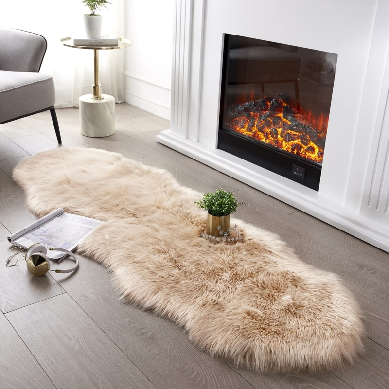 Runner Rug Creamy Beige Shaggy Faux Fur High Pile Cozy Bedroom