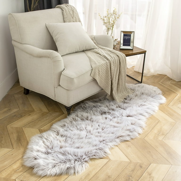 Runner Rug Creamy White Organic Edge Faux Sheepskin Shaggy Boho