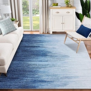 Runner Rug, Distressed Blue Traditional Pattern, Low Pile Entryway Rug