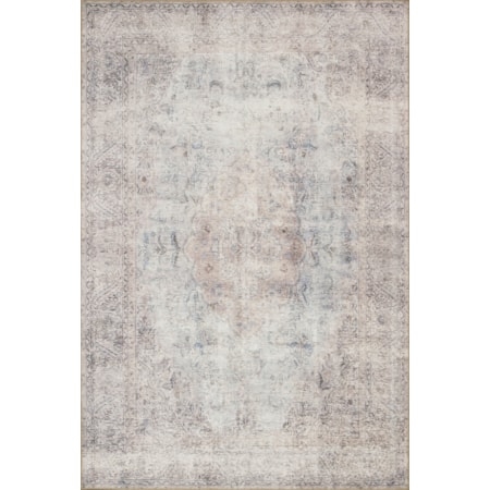 Runner Rug Distressed Finish Medallion Silver Slate Blue Hallway