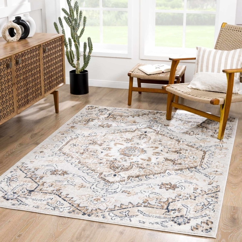 Runner Rug Distressed Finish Peach Tones Ornate Pattern Transitional
