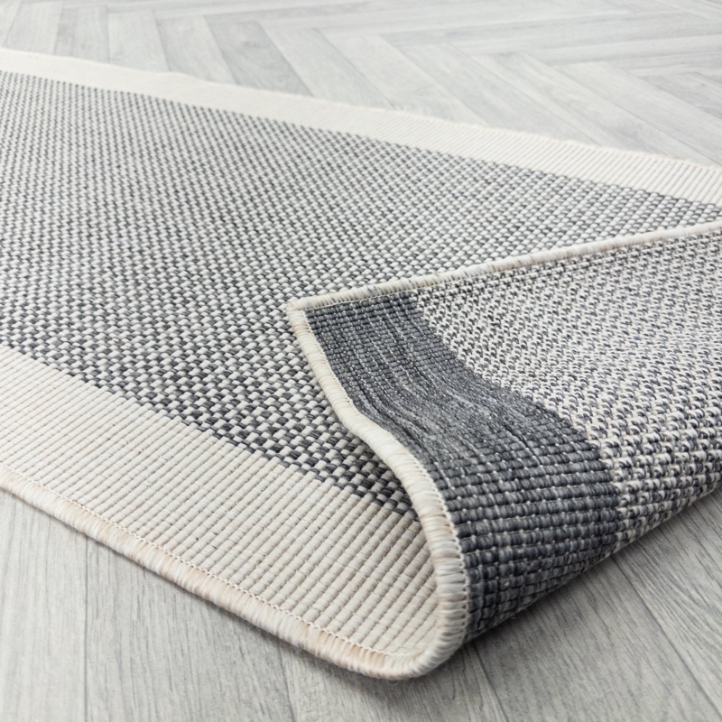 Runner Rug Gingham Check Pattern Neutral Grey Farmhouse Low Pile
