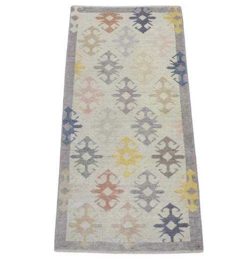 Runner Rug Gray Cream Geometric Tile Pattern Transitional Hallway
