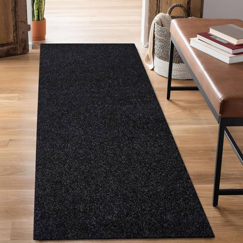 Runner Rug Grey Ribbed Texture Charcoal Border Extra Long Utility