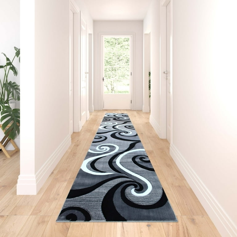 Runner Rug Hand Carved Texture Monochromatic Wave Design Contemporary