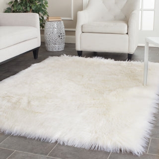 Runner Rug Ivory Faux Sheepskin Rectangular Narrow Shaggy Pile