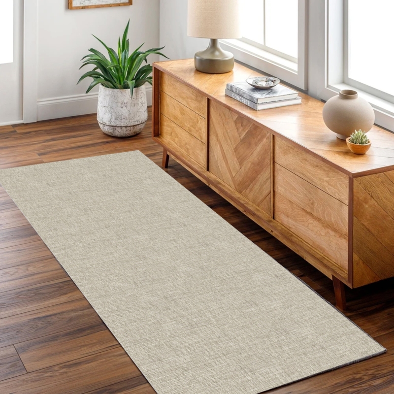 Runner Rug Linen Like Weave Cool Grey Tone Minimalist Entryway