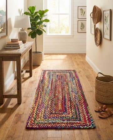 Runner Rug Multi Color Braided Chindi Bohemian Entryway Decor