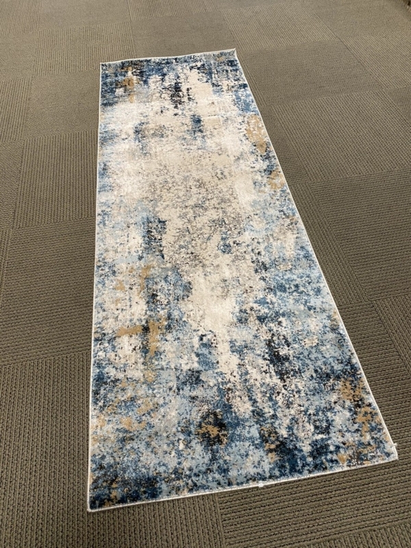 Runner Rug Navy Gold Abstract Marbled Pattern Elegant Entryway
