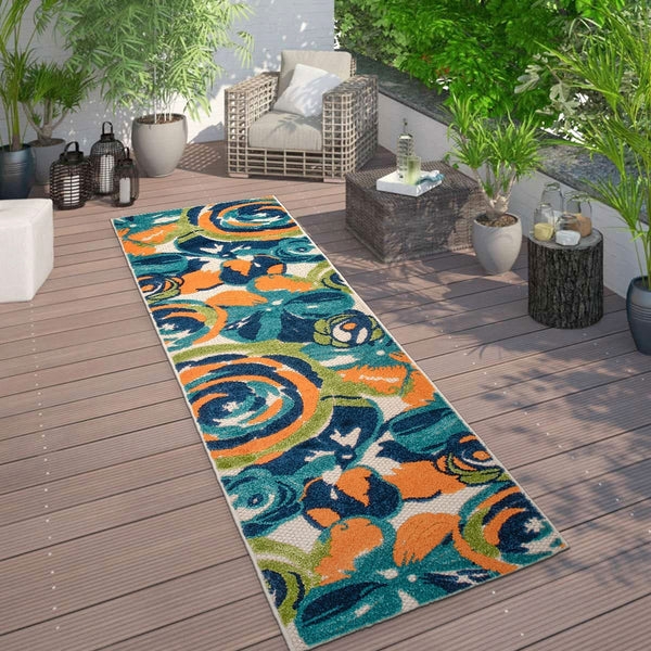 Runner Rug Oversized Floral Motif Eclectic Flatweave Hallway