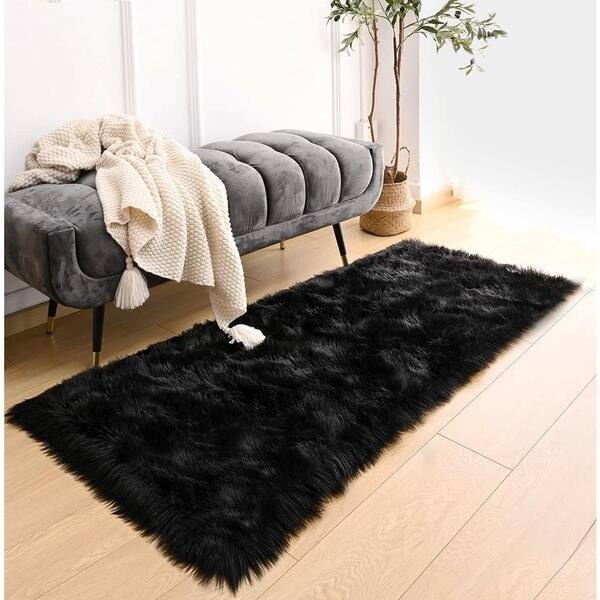 Runner Rug Plush Feel Shaggy Faux Fur Rounded Ends Textural Runner Rug