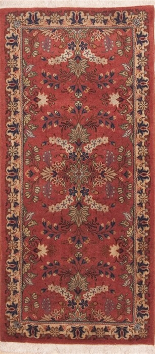 Runner Rug Purple Field Yazd Design Traditional Persian Floral Hallway
