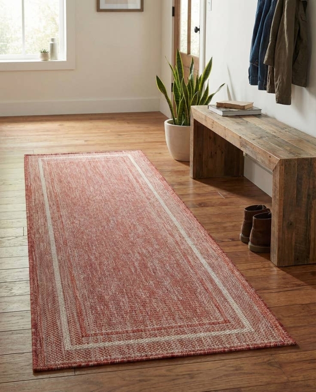 Runner Rug Rust Red Contrasting Border Outdoor Patio Decking