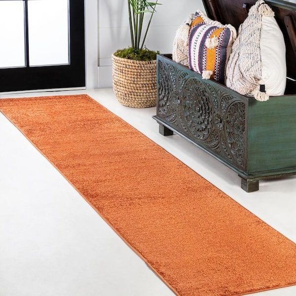 Runner Rug Saturated Orange Hue Minimalist Solid Low Pile