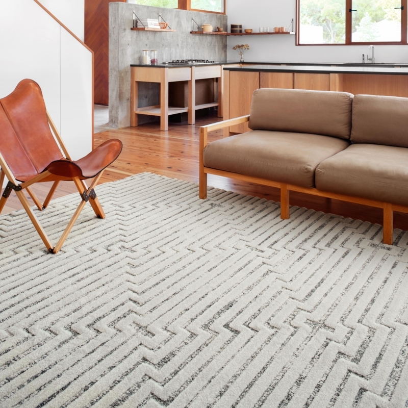 Runner Rug Sky Blue Triangles Geometric Low Profile Stripes