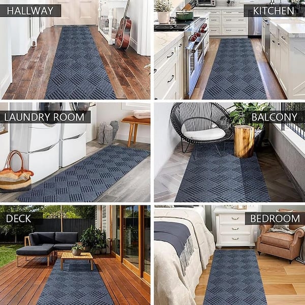 Runner Rug Slate Gray Solid Woven Low Profile Minimalist Hallway Ideas