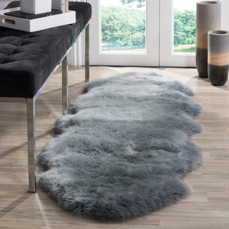 Runner Rug: Steel Blue Sheepskin with Organic Pelt Edge