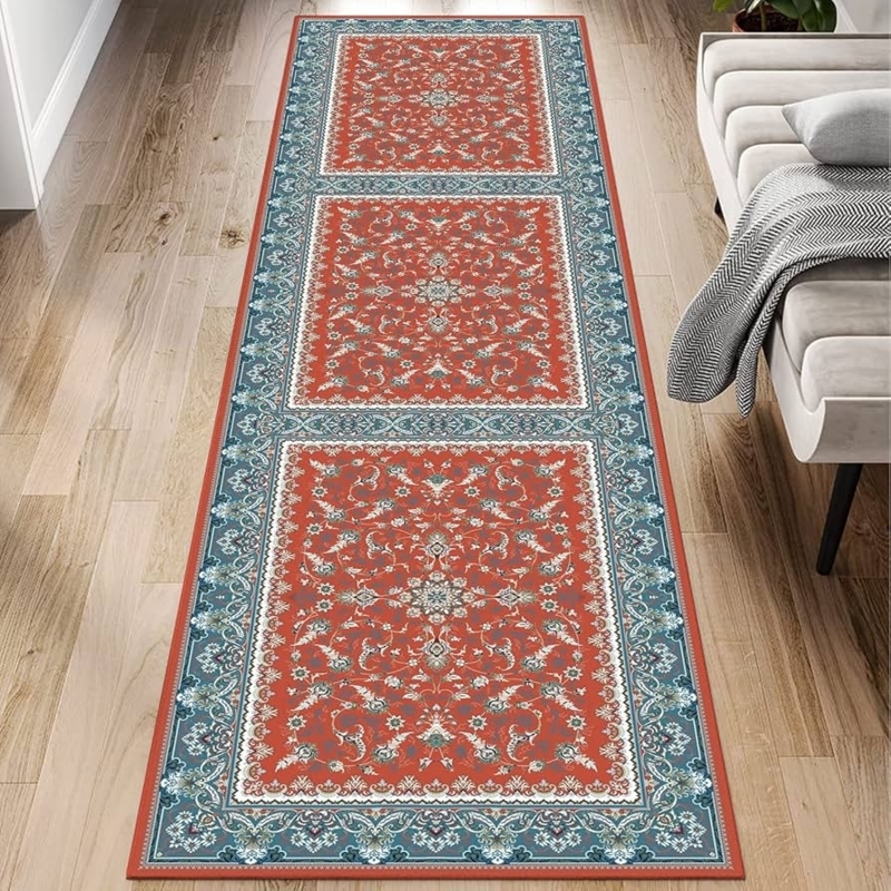 Runner Rug Teal Distressed Medallion Bohemian Entryway