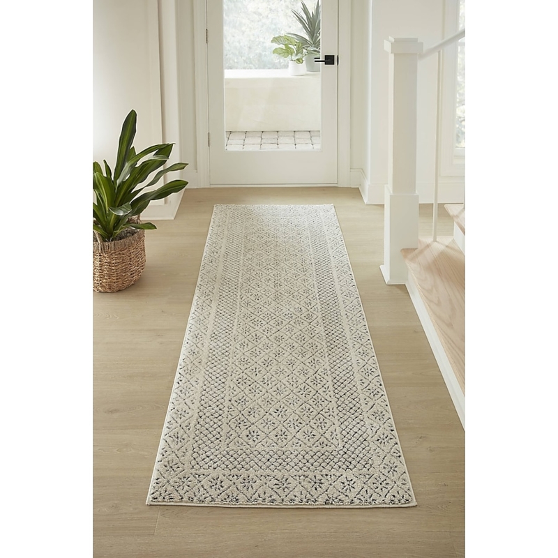 Runner Rug Tribal Geometric Pattern High Contrast Monochrome Black