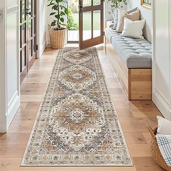 Runner Rug Turmeric Grey Vintage Distressed Washable Kitchen