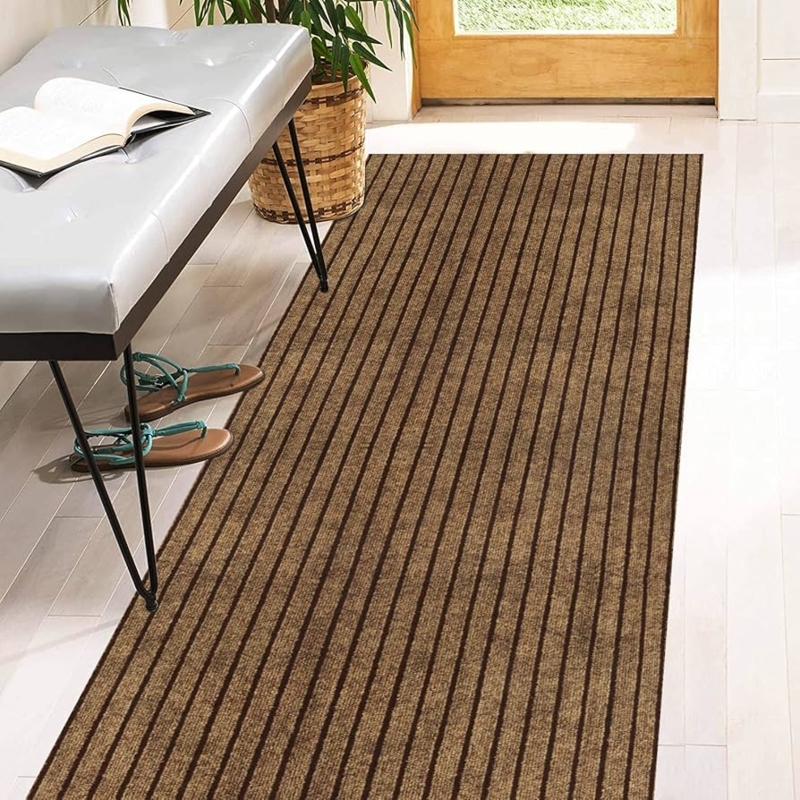 Runner Rug Utility Carpet Brown Striped Low Pile High Traffic