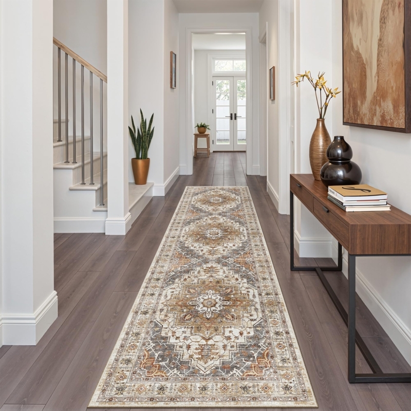 Runner Rug Vintage Turmeric Distressed Hallway Mat
