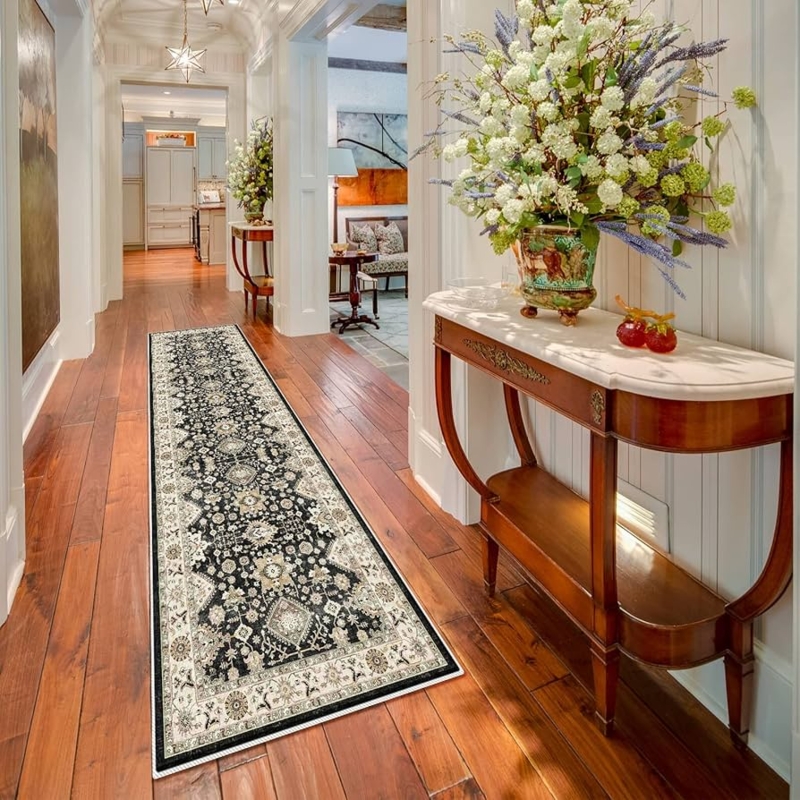 Runner Rug Washable Distressed Charcoal Farmhouse Hallway Decor