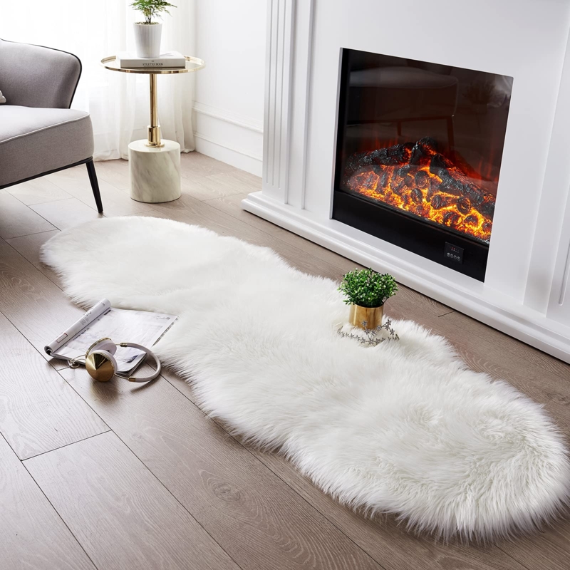 Runner Rug White Faux Sheepskin Ultra Plush Pile Organic Edges