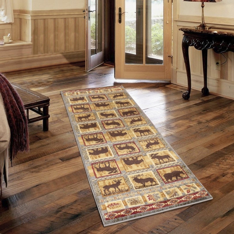 Runner Rug Wildlife Collage Motifs Mountain Landscape Imagery