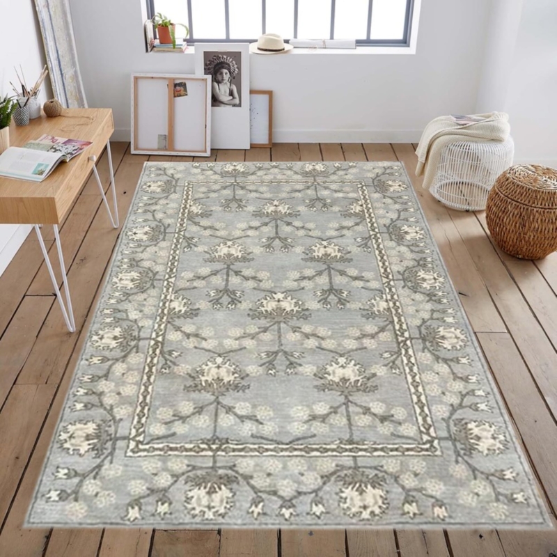 Runner Rug with Fringed Ends and Burgundy Persian Pattern.
