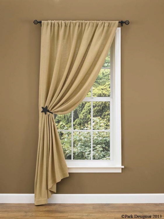 Rustic Burlap Window Curtain Panel, Farmhouse Rod Pocket Drapes