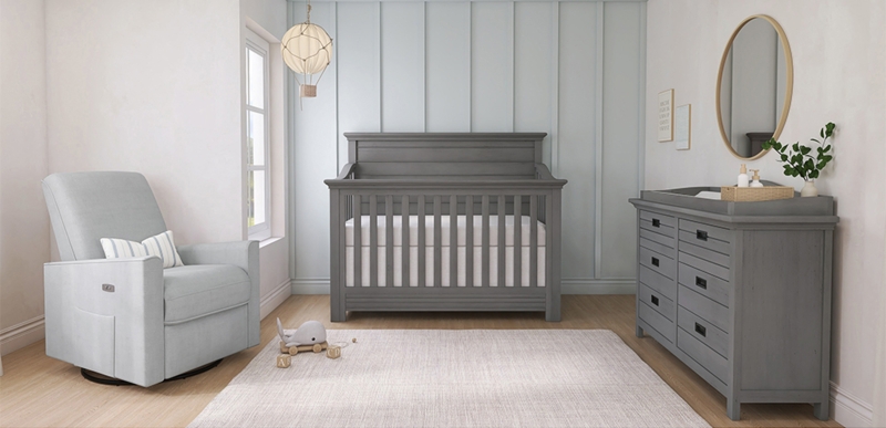 Rustic Grey Convertible Crib with Solid Molded Headboard