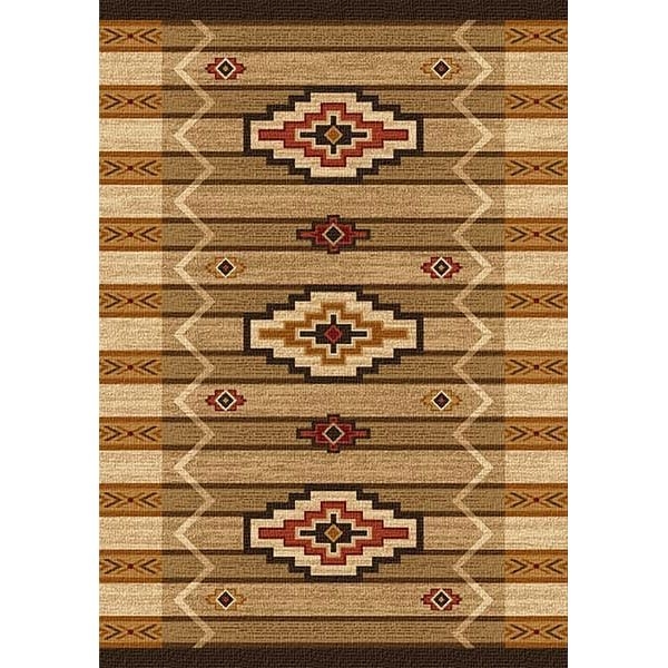 Rustic Lodge Area Rug with Burgundy Tones and Geometric Border Design