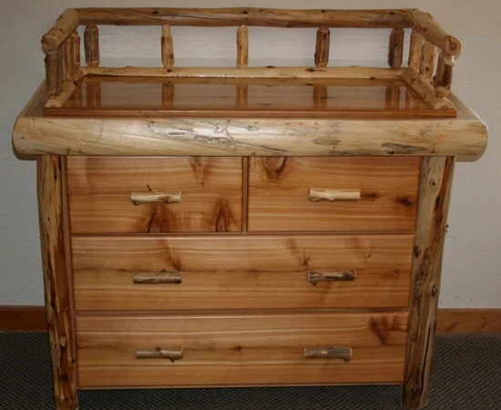 Rustic Log Nursery Furniture Changing Table with Cedar Tone