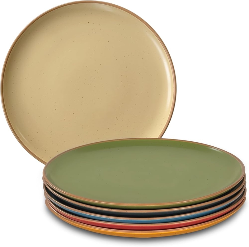 Rustic Matte Slate Blue Plates Set, Contrast Rim Dinnerware.