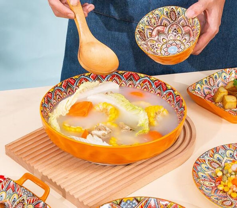 Rustic Orange Serving Bowl with Hammered Dimpled Texture