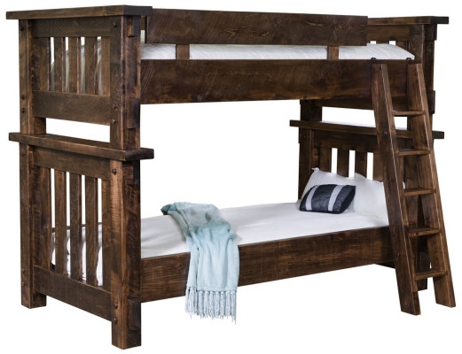 Rustic Twin Over Full Bunk Bed with Distressed Wood Texture