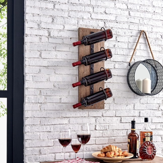 Rustic Wall Mounted Wine Rack Antique Wood Vertical with Stemware Holder