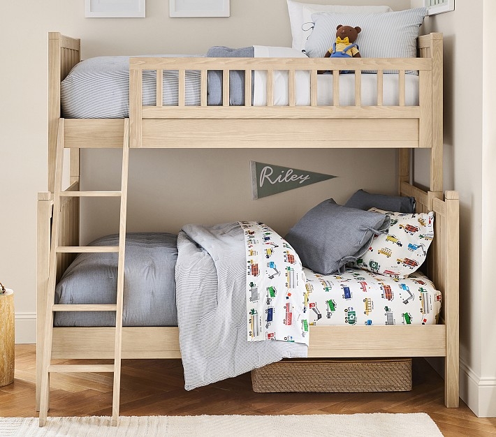 Rustic Walnut Bunk Bed Twin Over Full with Integrated Ladder